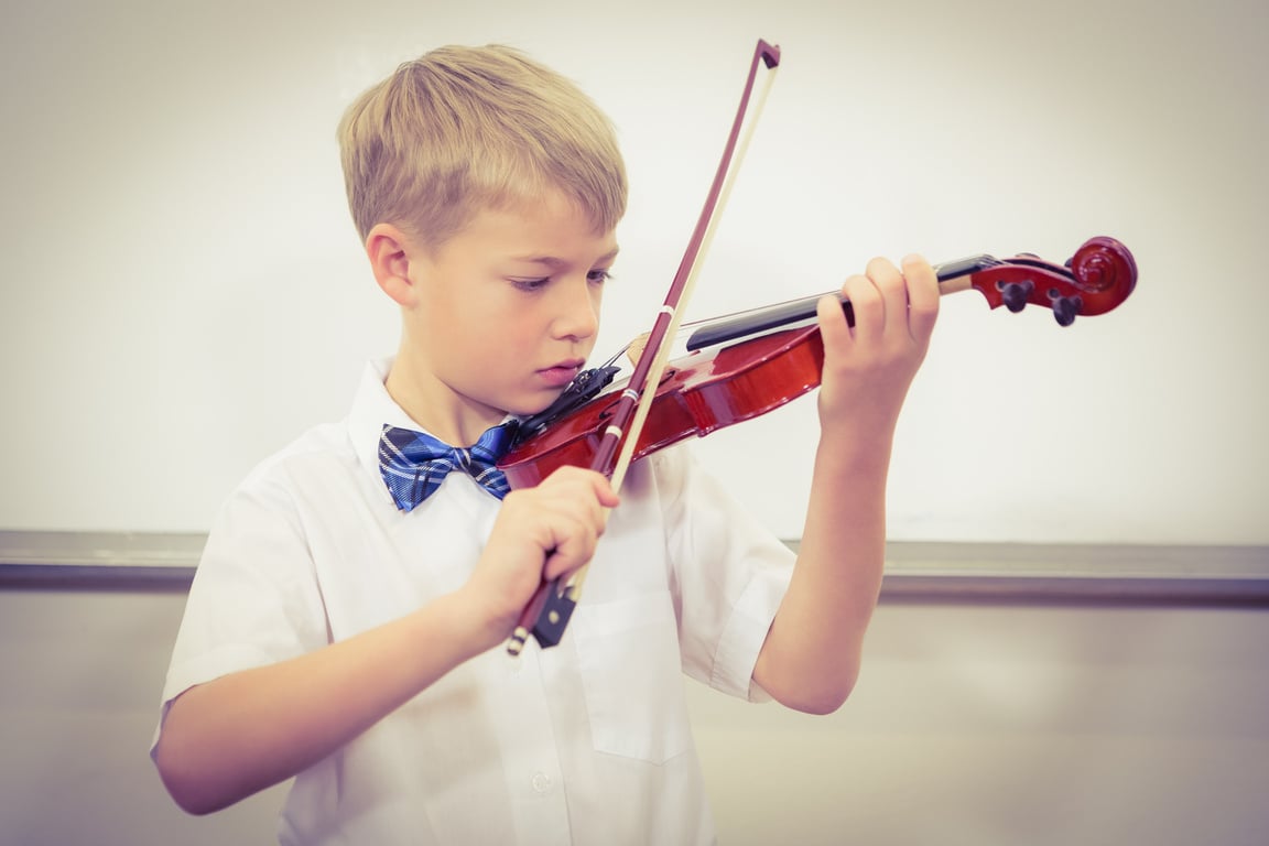 Concentrating Student playing a violin